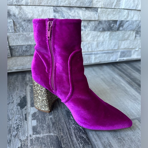 Betsey Johnson Kacey Pink Magenta  Velvet Gold Glitter Chunky Block Heel  Sz 7.5 - Picture 6 of 14